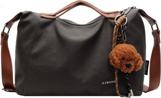 Generic Women Canvas Single Shoulder Tote Bag Adjustable Strap for Work Travel (Grey)