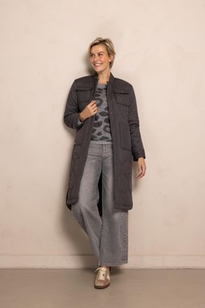 Zhrill Steppmantel ZHRILL ZHTARA, Damen, Gr. XXL, anthrazit, Web, Obermaterial: 100% Polyester, unifarben, gerade knielang, Rundhals, 1-Knopf-Manschette, M&auml;n