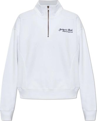 Sporty & Rich Beverly Hills Crest Quarter-Zip Sweatshirt - Dames - Vesten met rits - Wit - L - Katoen - Hoodies & sweatvesten