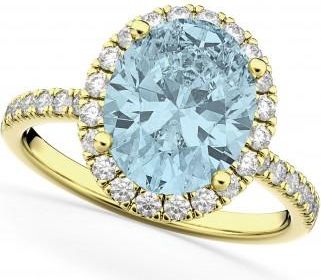 Allurez Oval Cut Halo Aquamarine & Diamond Engagement Ring 14K Yellow Gold 2.76ct