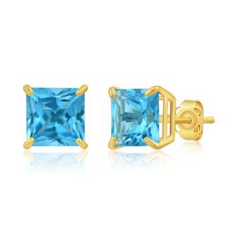 MAX + STONE 14k Yellow or White Gold 7mm Princess Cut Gemstone Square Stud Earrings