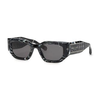 Philipp Plein Philipp Plein Sunglasses Geometric Full Rim, Marbled Black Frame And Grey Lens Spp066M0Z21