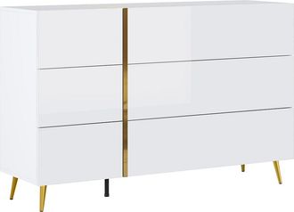 Vente-Unique Cómoda 6 cajones - Blanco brillante y dorado - MARZIALO