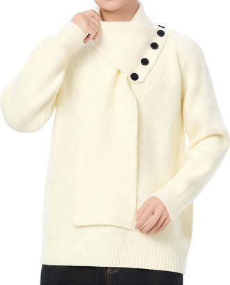 Generic Mens Winter Solid Color Sweater Coat Long Sleeve Pullover With Detachable Scarf Casual Warm Knitwear Outerwear For Cold Weather (Beige, L)