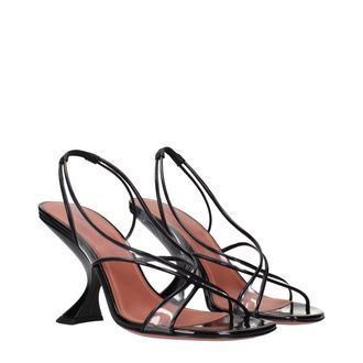 Amina Muaddi Womens Patent Leather Strappy Sandal Black Heels