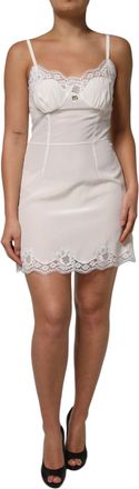 Dolce & Gabbana Womens White Lace Dg Logo Silk Dress Sleepwear Cotton Nylon Elastane