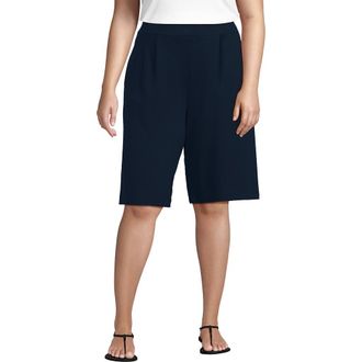Lands End Plus Size Sport Knit High Rise Pleated 12 Bermuda Shorts in Radiant Navy at Nordstrom, Size 2X