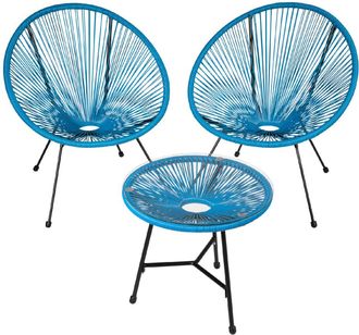 TecTake Set de 2 sillas de jard&iacute;n con mesa de estilo retro Acapulco azul