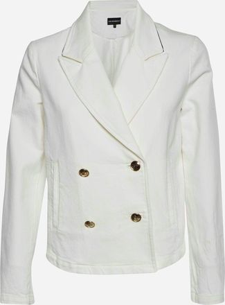 Emporio Armani White Denim Double Breasted Cropped Sailor Jacket