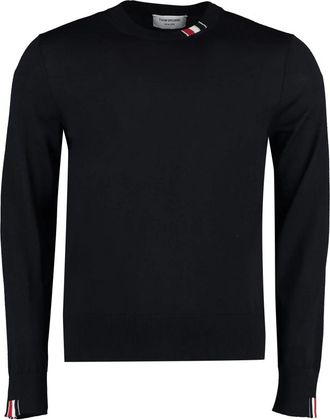 Thom Browne Trui van zuiver scheerwol met ronde hals - Heren - Ronde hals truien - Blauw - XL - Wol - Truien & Vesten