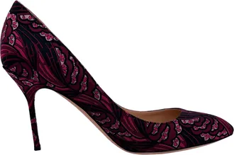 Sergio Rossi Floral Print Pointed-Toe Pumps in Black Canvas