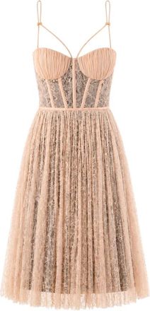 Elisabetta Franchi Jurk van bloemenkant - Dames - Feestkleedjes - Beige - M - Satijn - Kleedjes