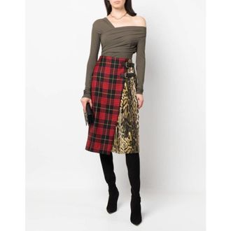 Roberto Cavalli Mixed-Print Midi Wrap Skirt, Brand Size 40 ( US Size 6 )