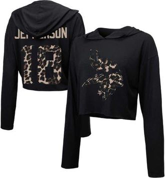 Majestic Threads Womens Majestic Threads Justin Jefferson Black Minnesota Vikings Leopard Player Name & Number Long Sleeve Cropped Hoodie at Nordstrom, Size X-Large