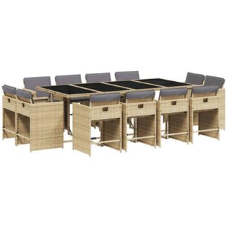 vidaXL Set Comedor De Jard&iacute;n Con Cojines 13 Pzas Rat&aacute;n Sint&eacute;tico Beige Vidaxl