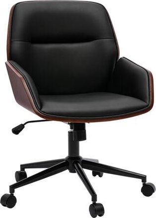 Miliboo Miliboo - Silla De Oficina De Dise&ntilde;o Negra Con Ruedas, Madera Oscura Y Metal Negro Marlow