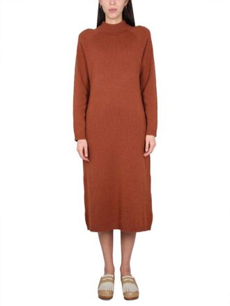 Alysi Brown Knit Dress With High Neck