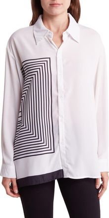 Patrizia Luca Geo Print Asymmetric Long Sleeve Button-Up Shirt in Off White at Nordstrom Rack, Size Small/medium