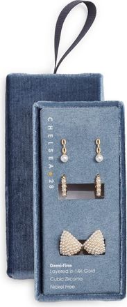 Chelsea28 3 Pairs of Demi Fine Faux Pearl Earrings in White- Gold at Nordstrom