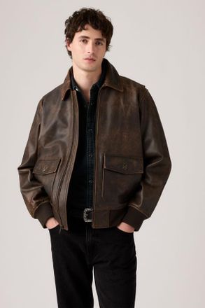 Levi's Chaqueta de aviador de piel Clayton - Hombre - XL - Marr&oacute;n / Brown Leather Bracken