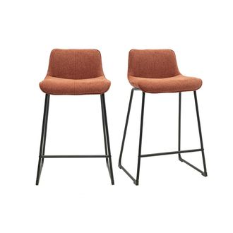 Miliboo Taburetes De Bar En Tela De Terciopelo Texturizado Color Tierra Quemada Y Metal Negro H65 Cm (lote De 2) Boost