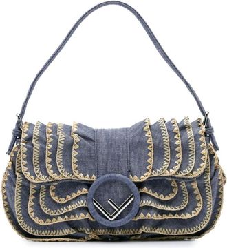 Fendi Pre-owned Handbags, female, Blue, Size: ONE SIZE Pre-owned Baguette Denim Shoulder Bag
