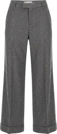 Brunello Cucinelli Broeken, Dames, Grijs, M, Katoen, Tailored Wide-Leg Broeken