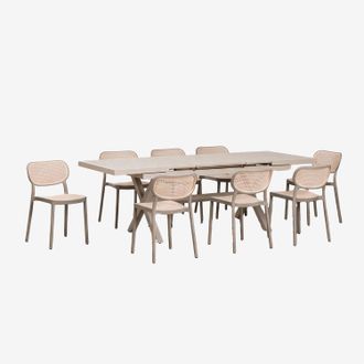 Sklum Set Da Tavolo Rettangolare Estensibile 180-240x90 Cm In Alluminio Karena E 8 Sedie Da Giardino Impilabili In Polipropilene Omara Sklum