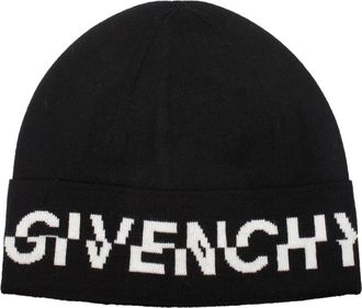 Givenchy Split Logo Wollen Beanie - Heren - Hoeden - Zwart - ONE Size - Wol - Accessoires