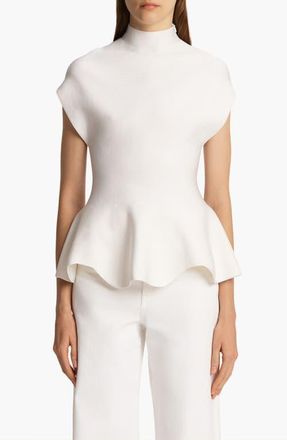 Khaite Andra Mock Neck Peplum Knit Top in Glaze at Nordstrom, Size Medium