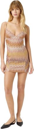 Missoni Sleeveless Mini Dress In Viscose Lam&eacute; With Deep Neckline in Tan at Nordstrom, Size 40 It