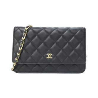 Chanel Black Bordeaux Leather Chain/Shoulder Wallet (Pre-Owned)