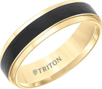 Triton 6MM Tungsten Carbide Ring with Black Crystalline Center and Bevel Edge in Metallic Gold at Nordstrom, Size 12.5