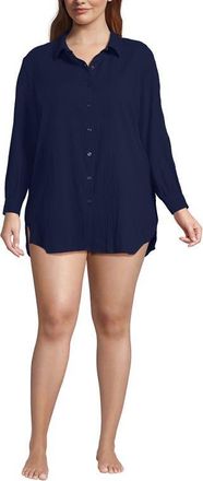 Lands End New Button-Up Shirt Cover-Up Dress in Deep Sea Navy at Nordstrom, Size 3X