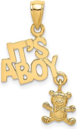 Diamond2Deal 14k Yellow Gold Moveable ITS A BOY with Teddy Bear Charm