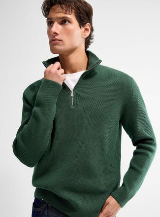 Lindbergh Mens Zip-neck ribbed sweater