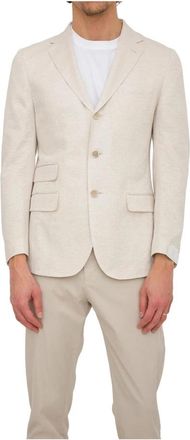 Eleventy Avorio Single-Breasted Jas - Heren - Blazers - Wit - XL - Katoen - Jassen