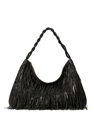 Twin-Set Liliane fringed woven large shoulder bag - women - Sheepskin/Cotton - One Size - Black