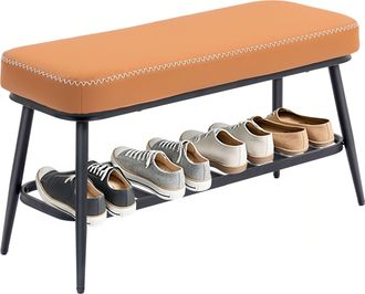 HOMCOM Shoe Bench - PU Leather Shoe Storage Bench for Entryway - - Brown | TJ Hughes