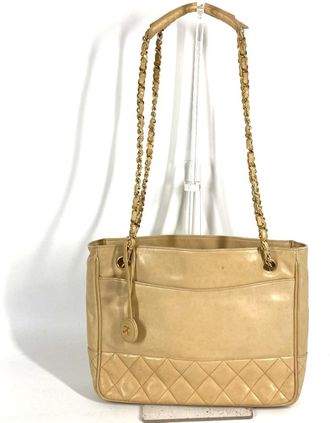 Chanel Beige Leather Shoulder Bag Tote Bag (Pre-Owned)