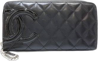 Chanel Black Leather Long Wallet (Bi-Fold) (Pre-Owned)