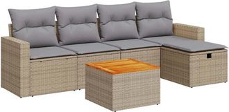 vidaXL Juego De Sof&aacute;s Jard&iacute;n Con Cojines 6 Pzas Rat&aacute;n Sint&eacute;tico Beige Vidaxl