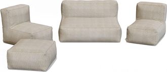 Vente-Unique Sal&oacute;n de jard&iacute;n en tela boucl&eacute; 5 plazas: 1 sof&aacute;, 2 sillones y un puf - Beige - NOUMARA de MYLIA