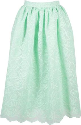Vivetta Geborduurde Roos Kant Rok - Dames - Midirokken - Groen - S - Polyester - Rokken