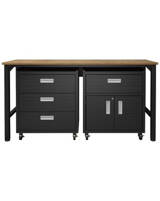 Manhattan Comfort 3Pc Fortress Mobile Space-Saving Garage Cabinet And Worktable 5.0
