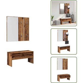 vidaXL Specchio da ingresso - vidaXL Set di Mobili da Corridoio Legno Antico in Legno Multistrato - Appendiabiti