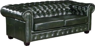 Vente-Unique Sof&aacute; 3 plazas chesterfield BRENTON 100% piel de b&uacute;falo - Verde