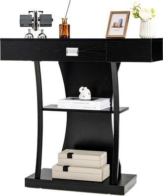 Costway Costway - Mesa De Consola En Forma De T, De Entrada Sof&aacute; Con Caj&oacute;n, Estantes Y Kits Duales Antivuelco, Mesa De Centro, De Recibidor Moderna Para Sala 