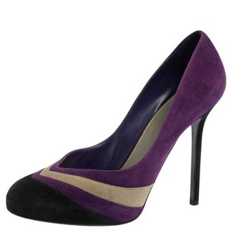 Sergio Rossi Tricolor Suede V Neck Pumps