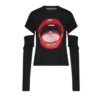 John Richmond Iconic Print Layered Top - Dames - Longsleeves - Zwart - M - Tops